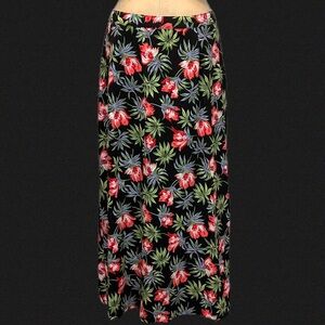 VINTAGE dark moody tropical flower skirt long maxi elastic‎ waist floral 90s